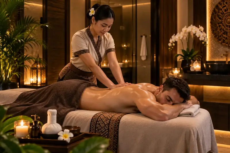 Guest relaxing during a full body oil massage at Fiona Spa JVC