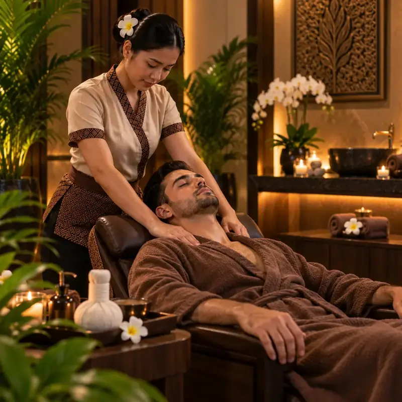 Therapist massaging a guest's neck and shoulders at Fiona Spa JVC